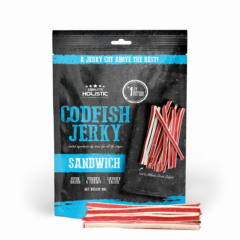 Absolute Holistic Dog Treats Codfish Jerky Sandwich 100g