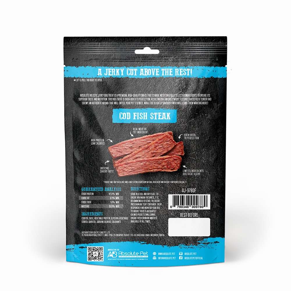Absolute Holistic Dog Treats Codfish Jerky Steak 100g
