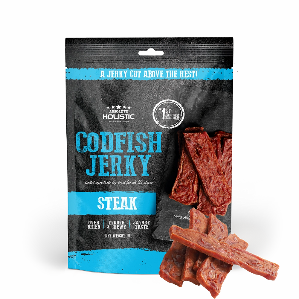 Absolute Holistic Dog Treats Codfish Jerky Steak 100g