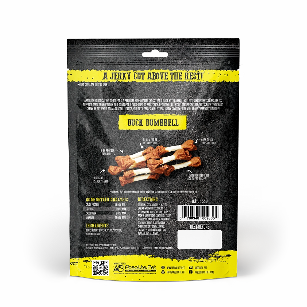 Absolute Holistic Dog Treats Duck Jerky Dumbbell 100g