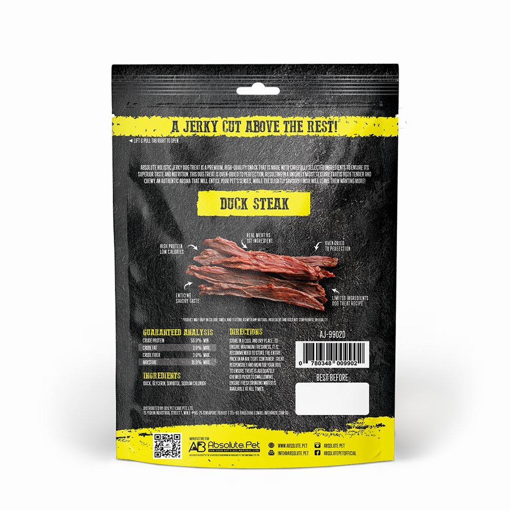 Absolute Holistic Dog Treats Duck Jerky Steak 100g