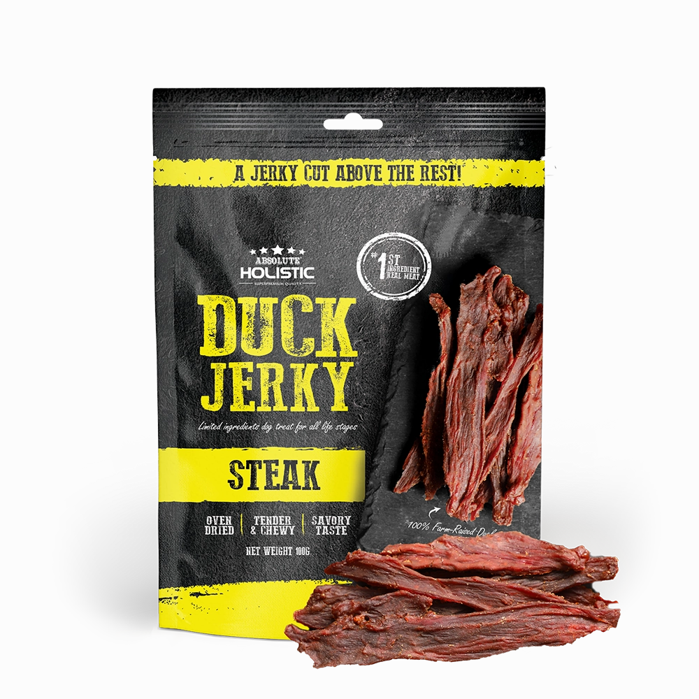 Absolute Holistic Dog Treats Duck Jerky Steak 100g