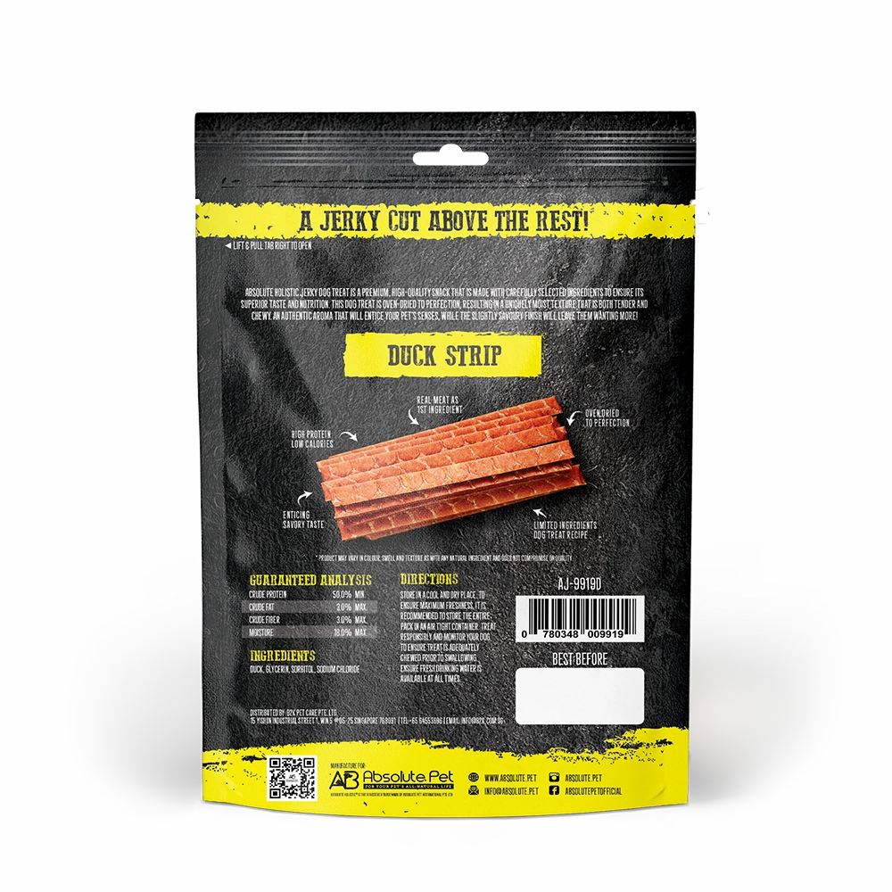 Absolute Holistic Dog Treats Duck Jerky Strip 100g
