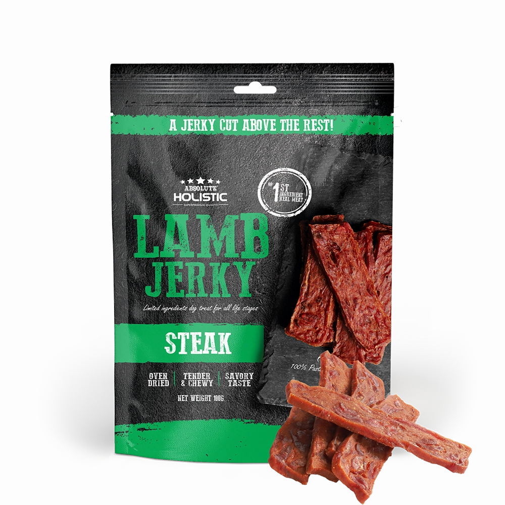 Absolute Holistic Dog Treats Lamb Jerky Steak 100g