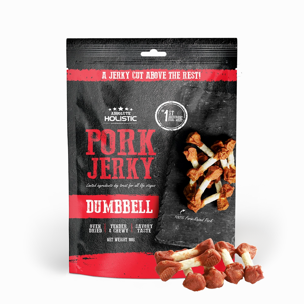 Absolute Holistic Dog Treats Pork Jerky Dumbbell 100g