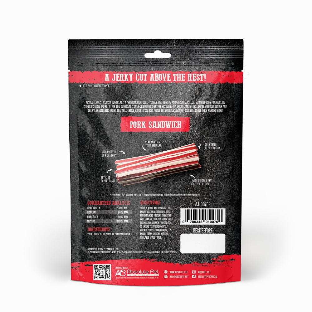 Absolute Holistic Dog Treats Pork Jerky Sandwich 100g