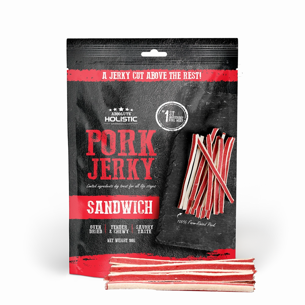 Absolute Holistic Dog Treats Pork Jerky Sandwich 100g