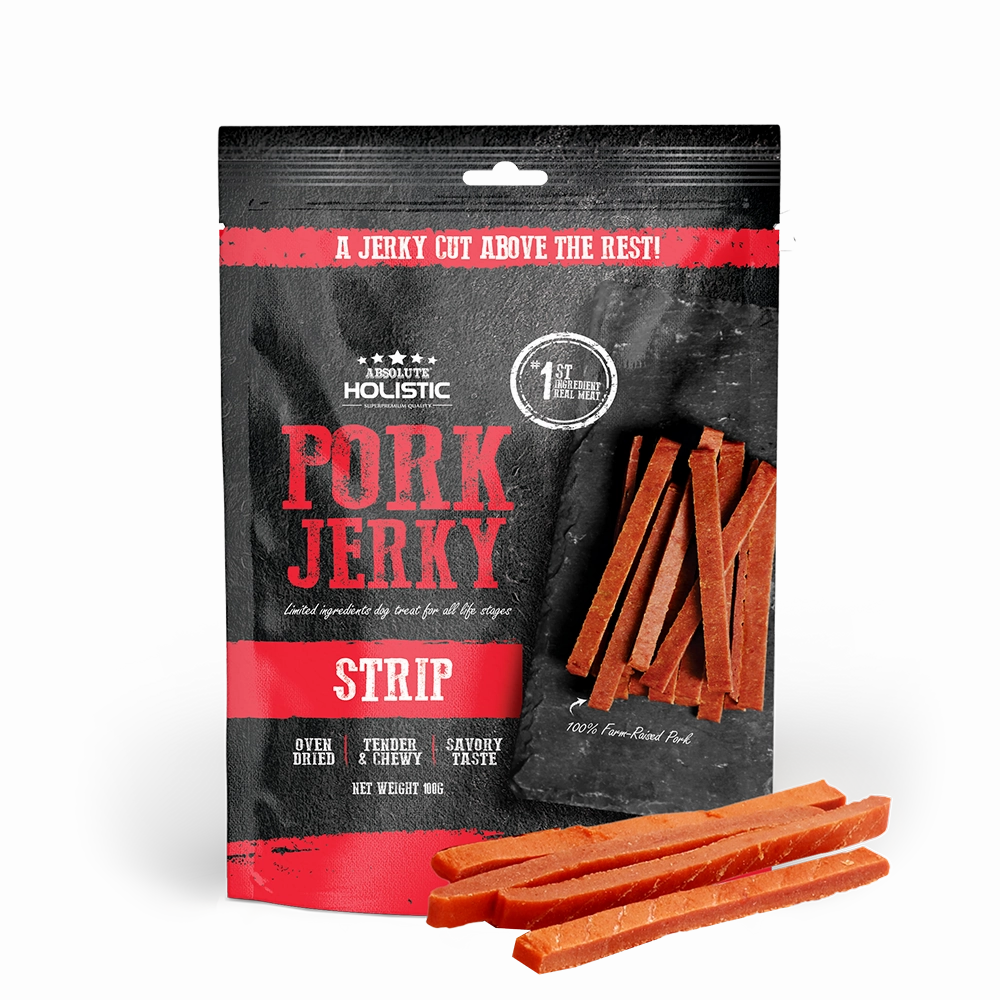 Absolute Holistic Dog Treats Pork Jerky Strip 100g