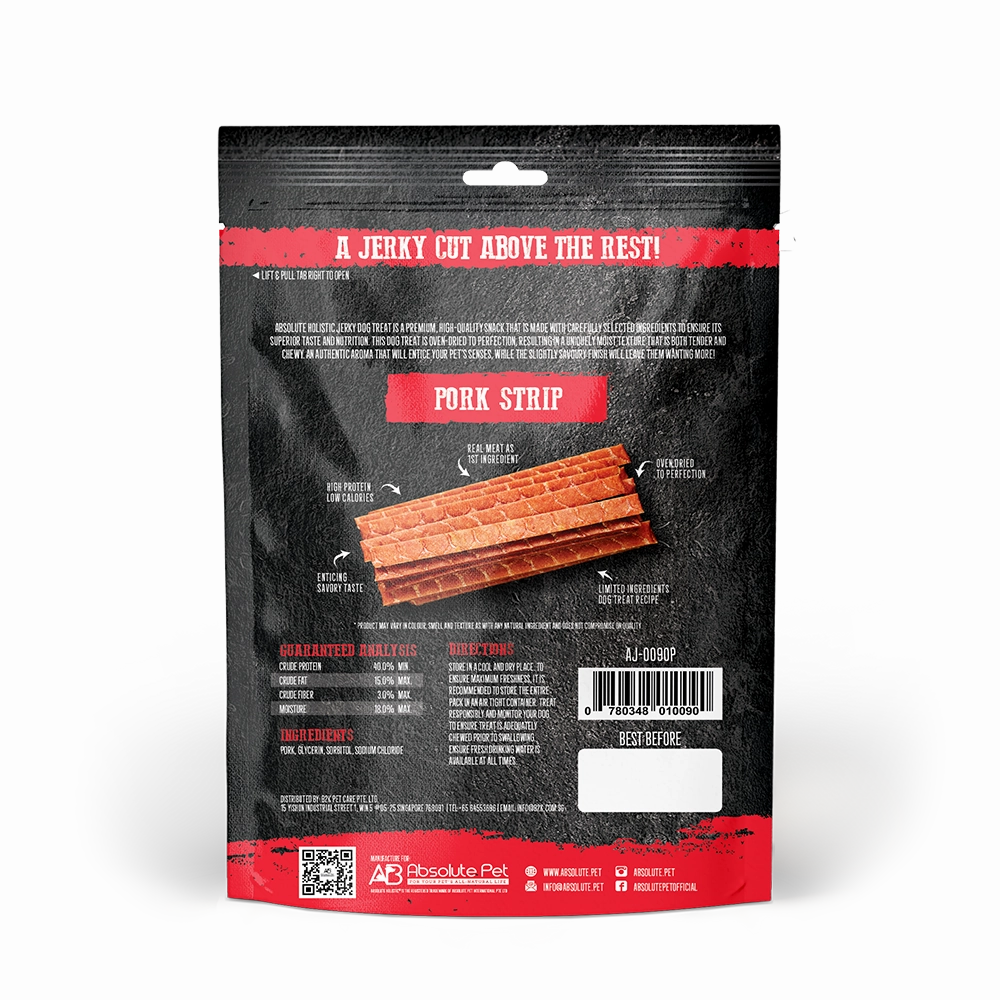 Absolute Holistic Dog Treats Pork Jerky Strip 100g