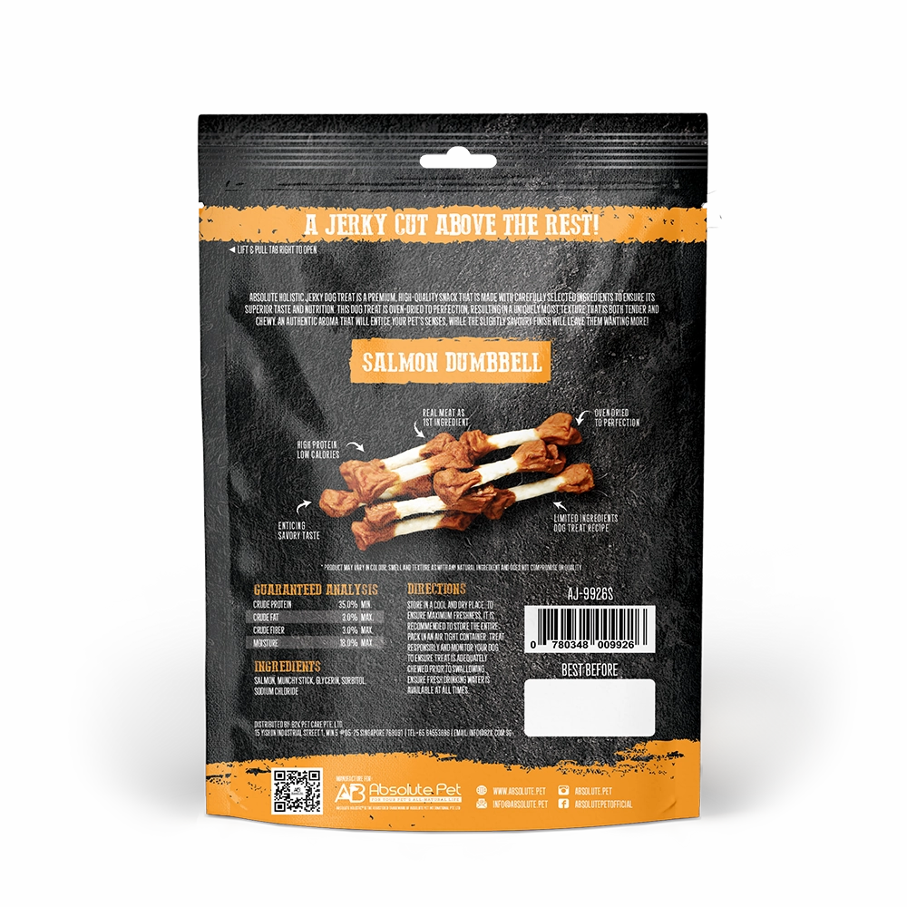 Absolute Holistic Dog Treats Salmon Jerky Dumbbell 100g