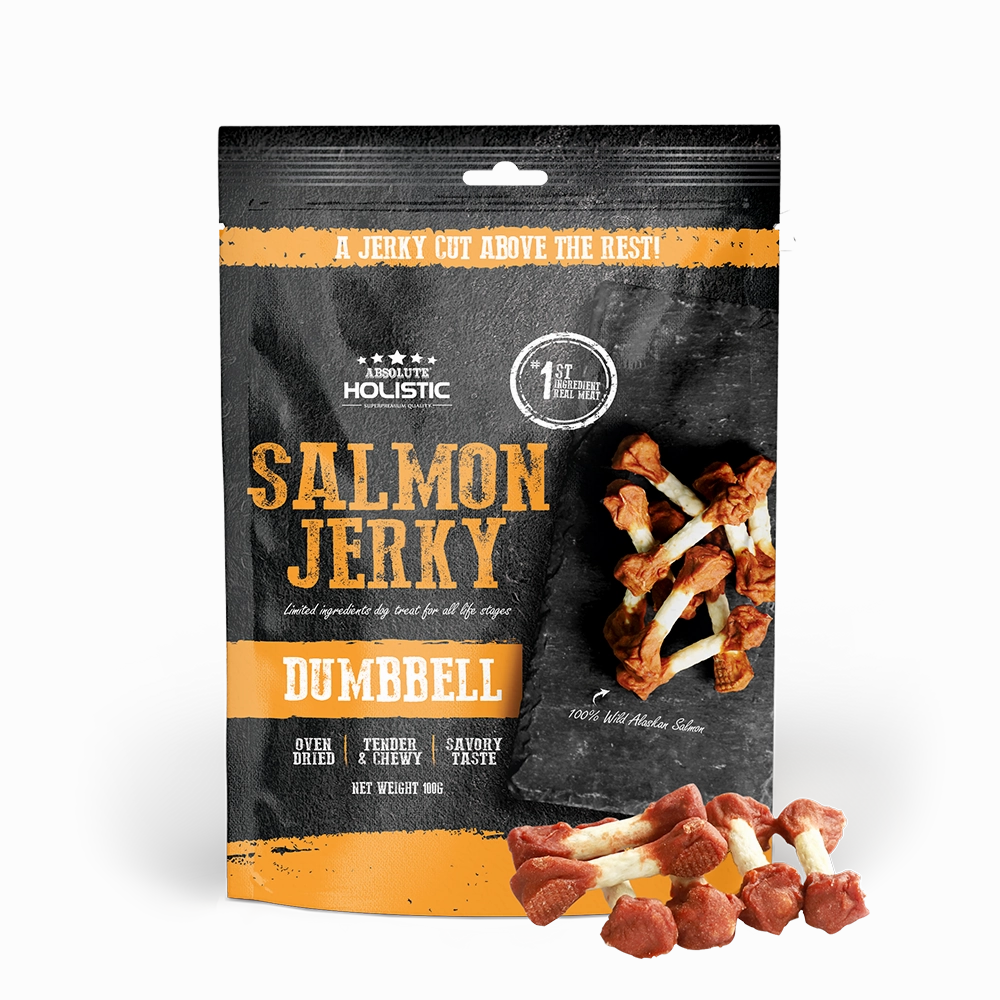 Absolute Holistic Dog Treats Salmon Jerky Dumbbell 100g