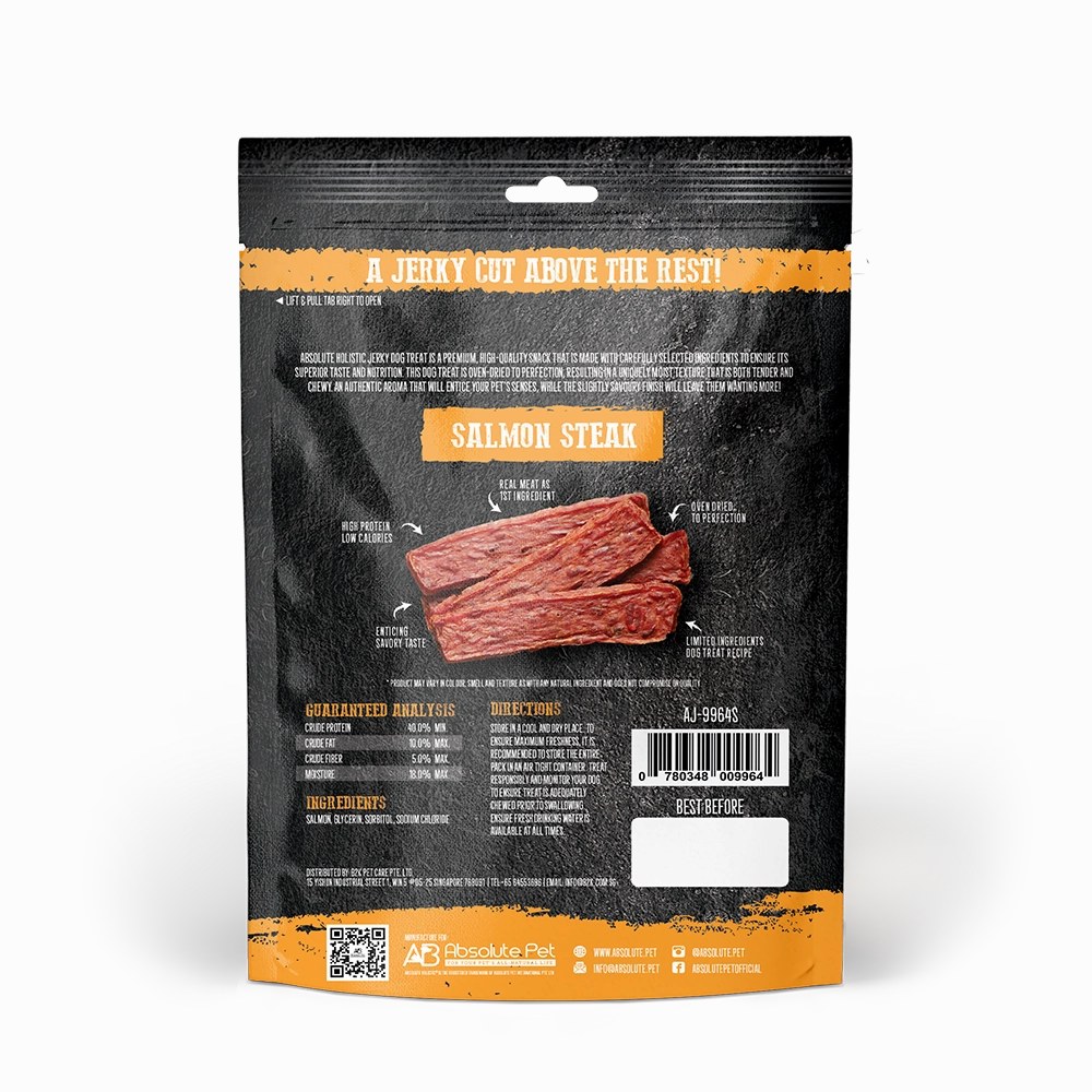 Absolute Holistic Dog Treats Salmon Jerky Steak 100g
