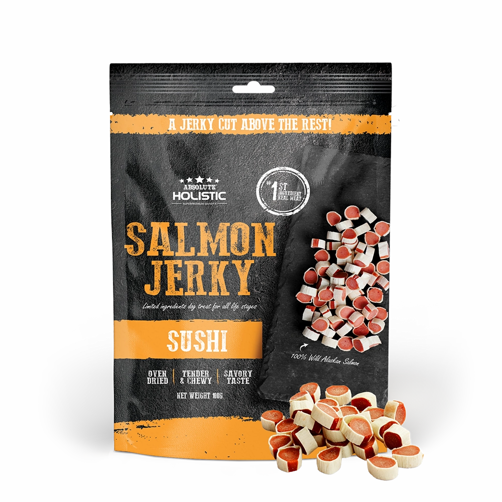 Absolute Holistic Dog Treats Salmon Jerky Sushi 100g