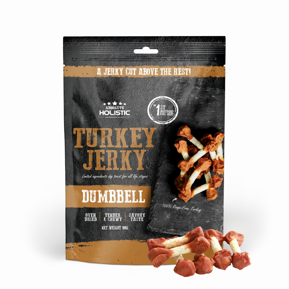 Absolute Holistic Dog Treats Turkey Jerky Dumbbell 100g
