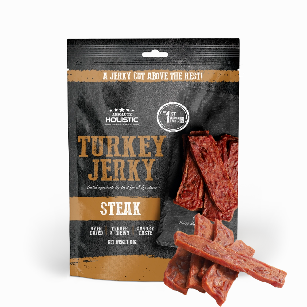 Absolute Holistic Dog Treats Turkey Jerky Steak 100g