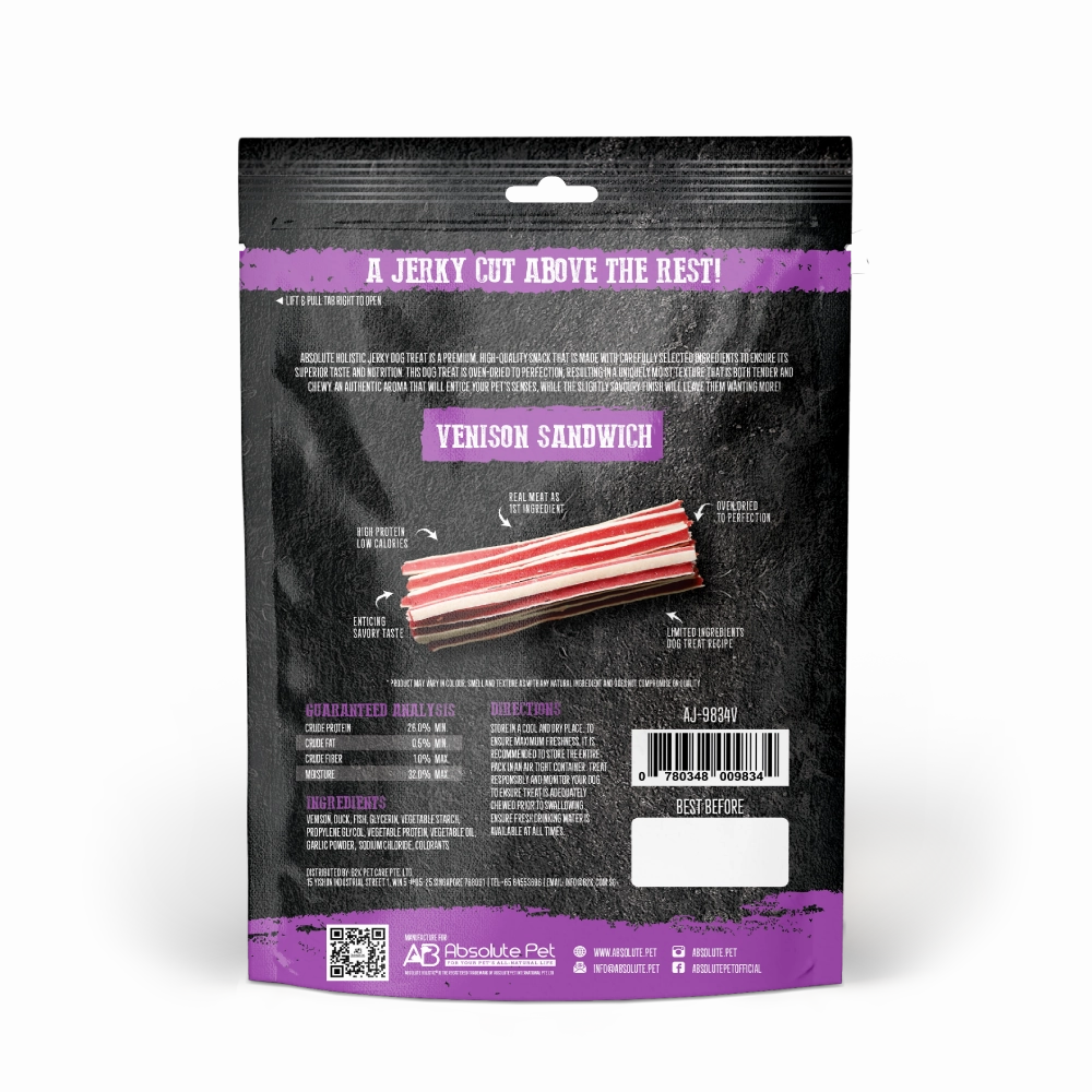 Absolute Holistic Dog Treats Venison Jerky Sandwich 100g