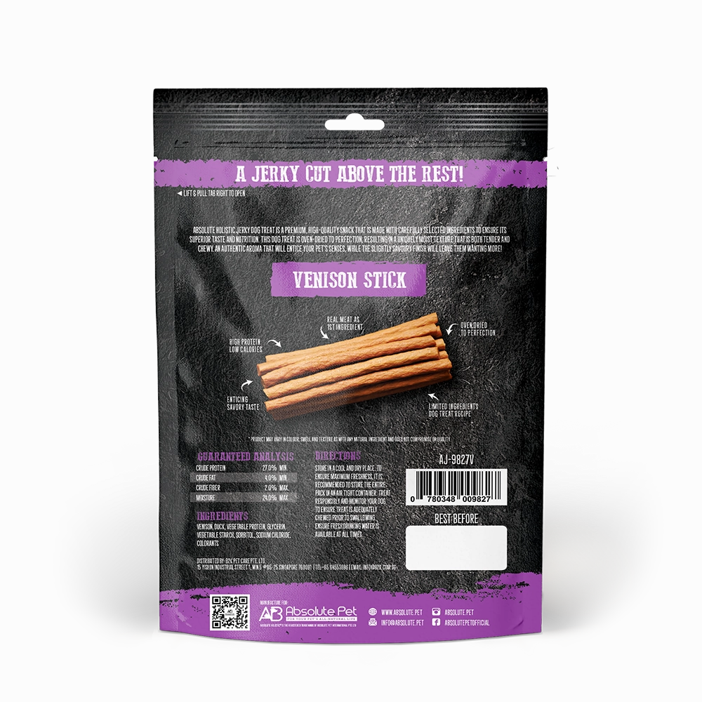 Absolute Holistic Dog Treats Venison Jerky Stick 100g