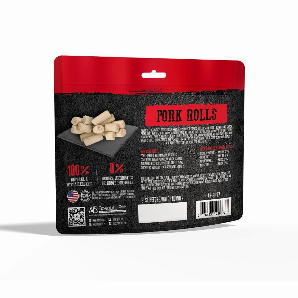 Absolute Holistic Dogs & Cats Freeze Dried Raw Treats Pork Rolls 60g