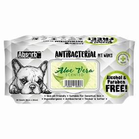Absorb Plus AntiBacterial Pet Wipes Aloe Vera Scented 15cm x 20cm - 80sheets