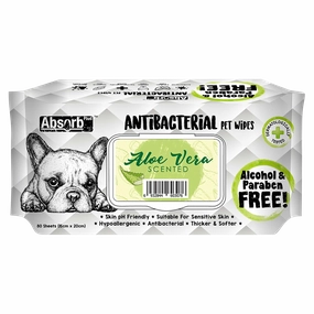 Absorb Plus AntiBacterial Pet Wipes Aloe Vera Scented 15cm x 20cm - 80sheets