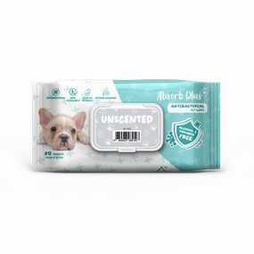 Absorb Plus AntiBacterial Pet Wipes Unscented 15cm x 20cm - 80sheets
