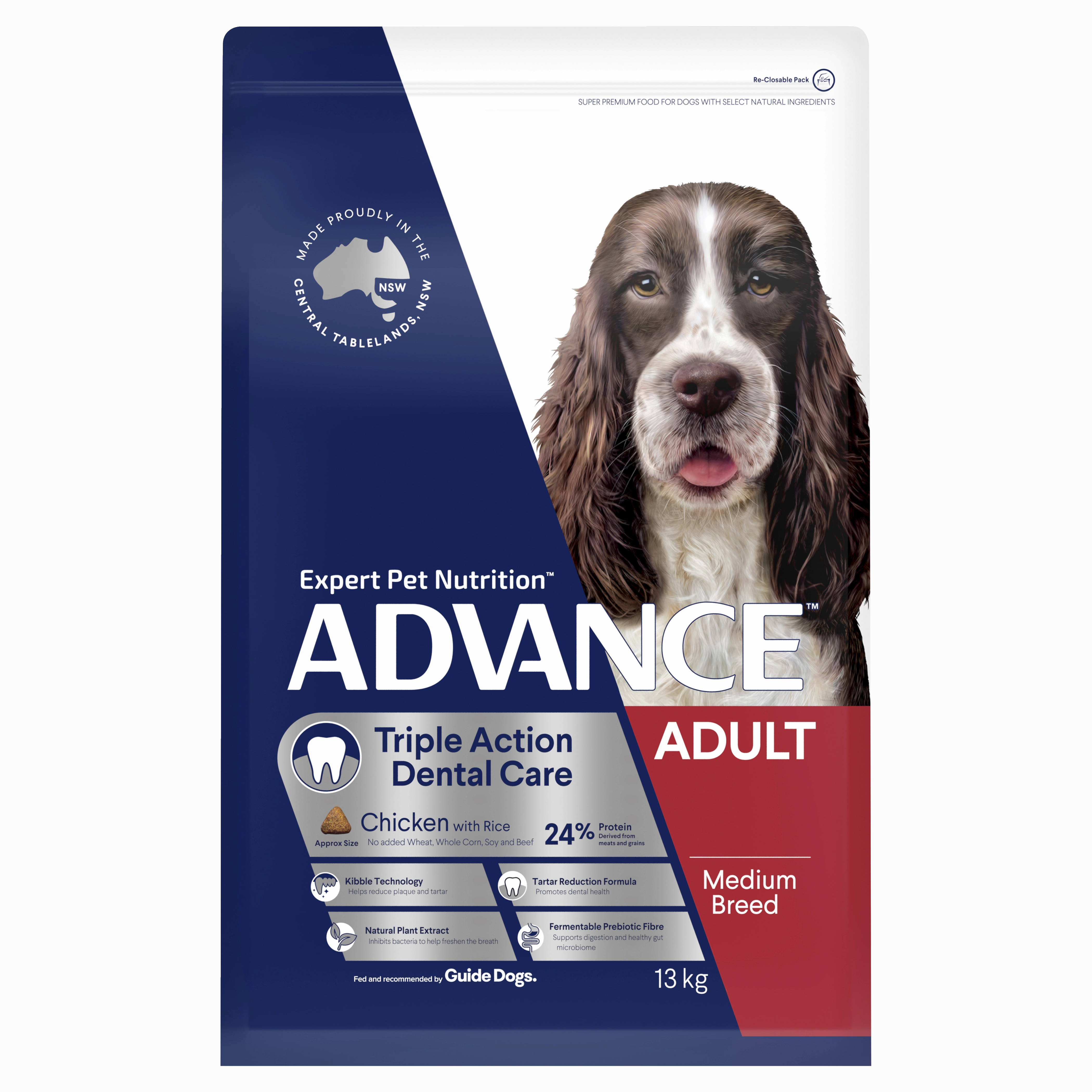 ADVANCE - Dental Care Triple Action Adult Medium Breed Chicken with Rice Dog Dry Food (13kg)
