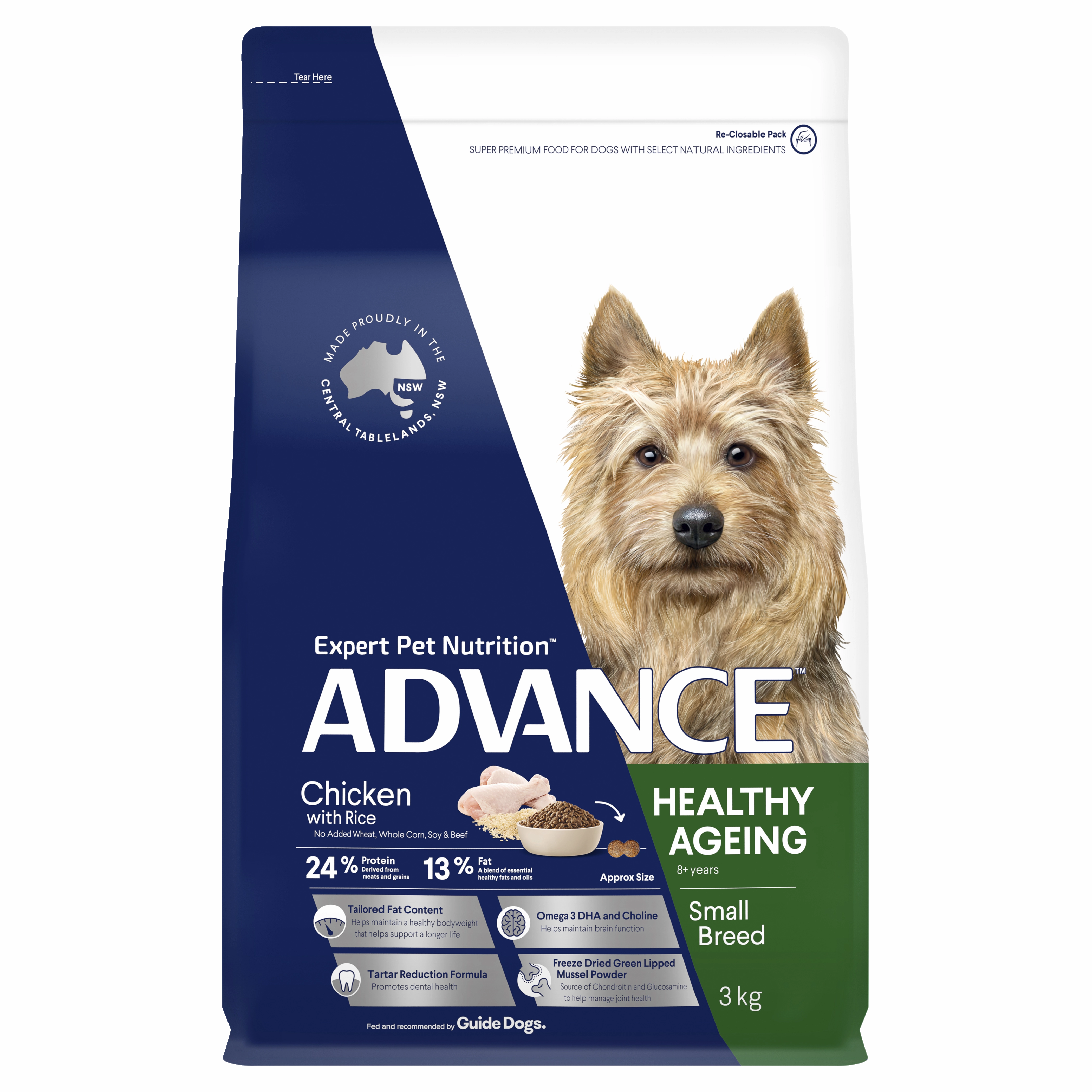 ADVANCE - Healthy Ageing Small Breed Chicken with Rice Dog Dry Food (3kg)