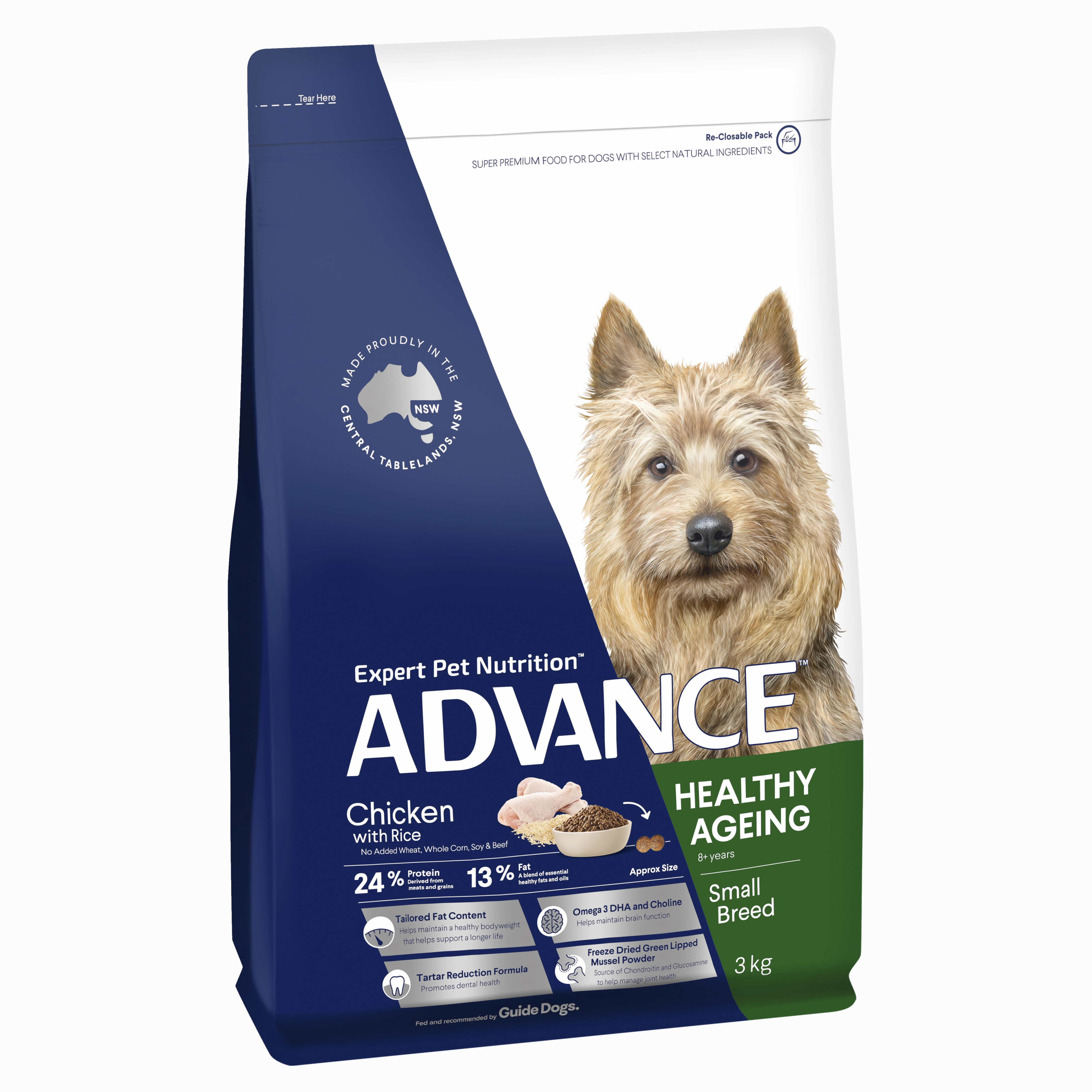 ADVANCE - Healthy Ageing Small Breed Chicken with Rice Dog Dry Food (3kg)