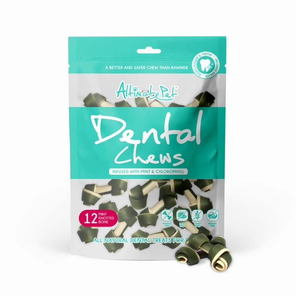Altimate Pet Dog Dental Chews Infused with Mint & Chlorophyll - Mint Knotted Bone 12pcs