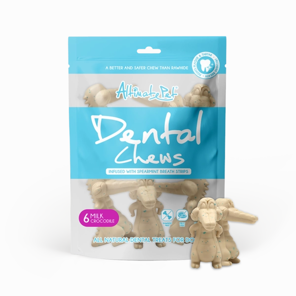 Altimate Pet Dog Dental Chews Infused with Spearmint Breath Strips - Milk Crocodile 6pcs
