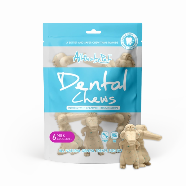 Altimate Pet Dog Dental Chews Infused with Spearmint Breath Strips - Milk Crocodile 6pcs