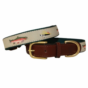American Traditions Leather and Ribbon Collar- Fly Fishing