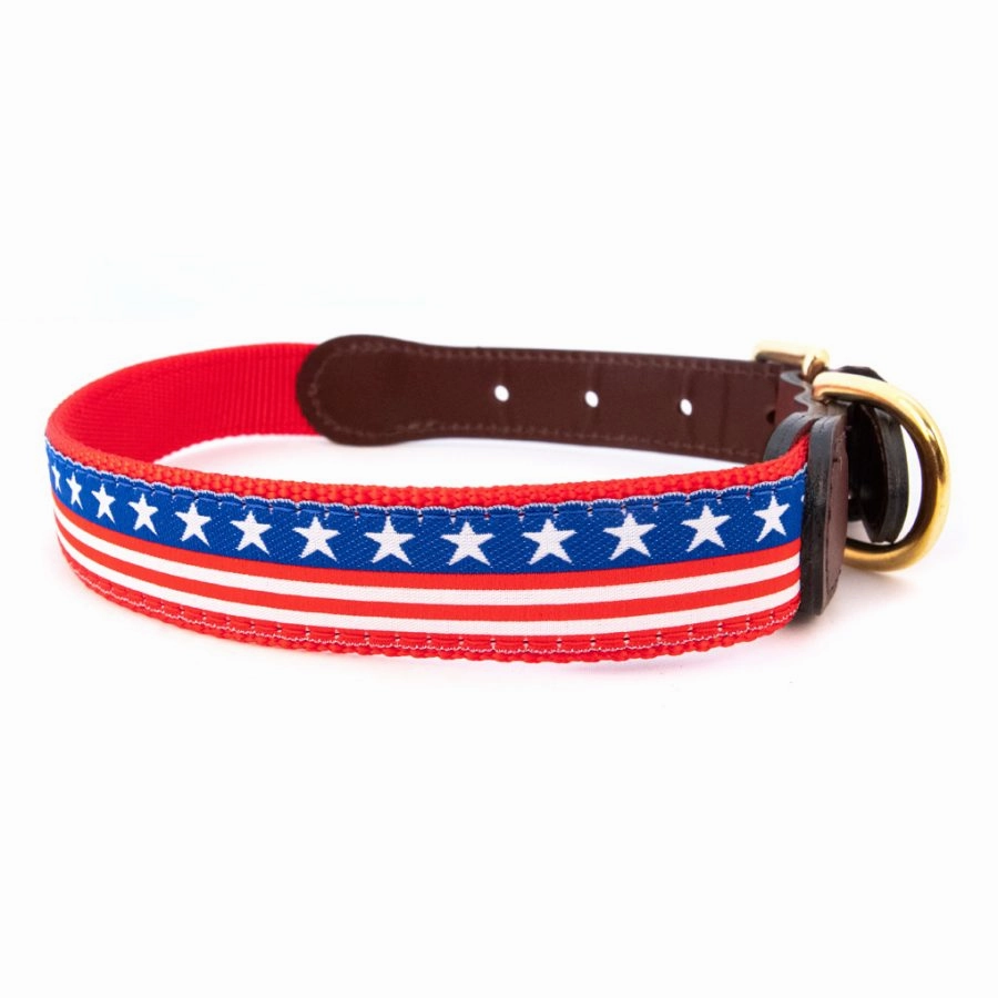 American Traditions Leather and Ribbon Collar- Stars and Stripes