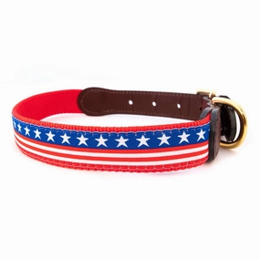 American Traditions Leather and Ribbon Collar- Stars and Stripes