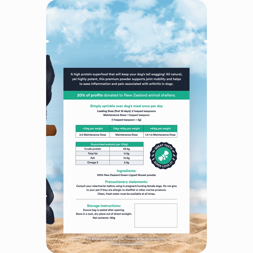 Bailey Co Dog Freeze-Dried Advanced Joint Supplement New Zealand Green-Lipped Mussel 150g