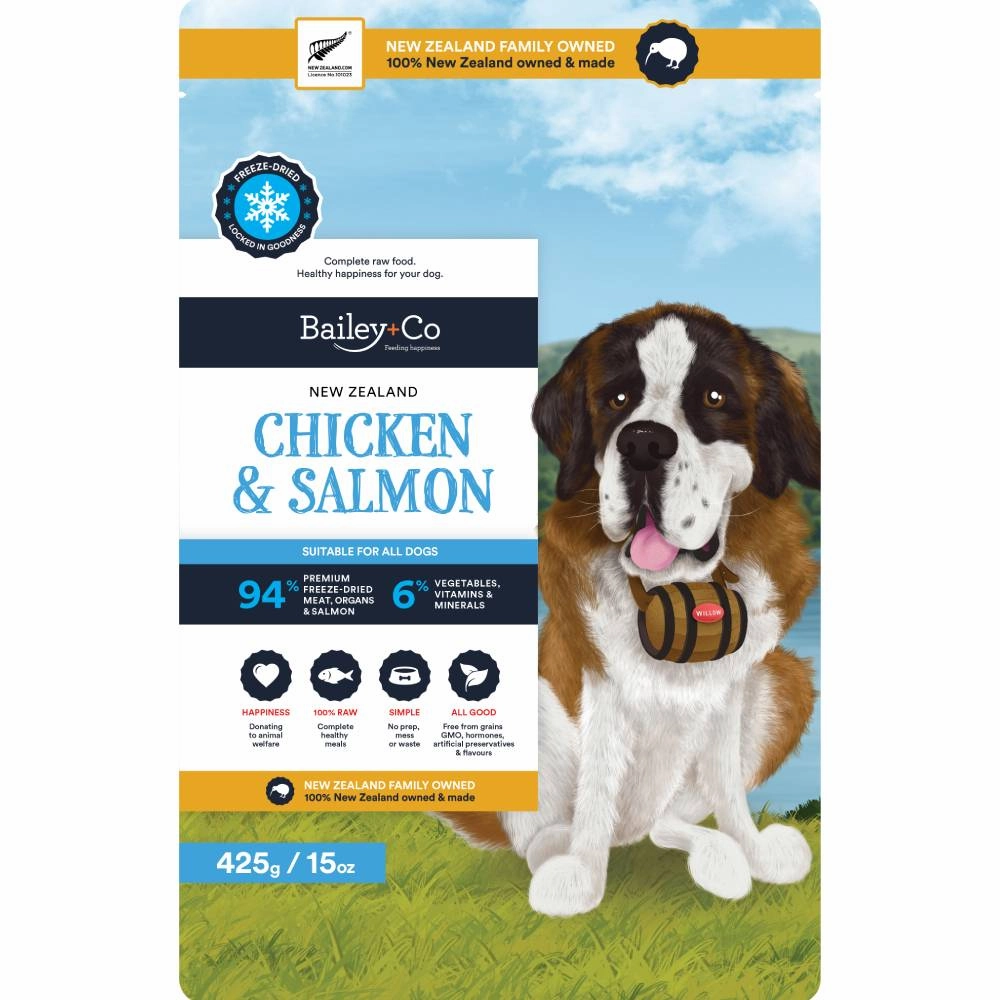 Bailey Co Dog Freeze-Dried Grass-Fed New Zealand Chicken & Salmon 425g