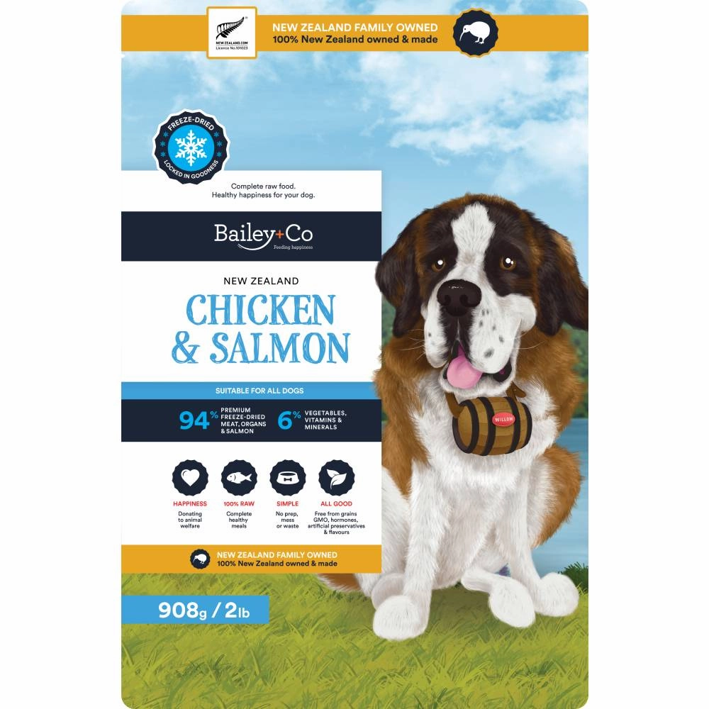 Bailey Co Dog Freeze-Dried Grass-Fed New Zealand Chicken & Salmon 908g