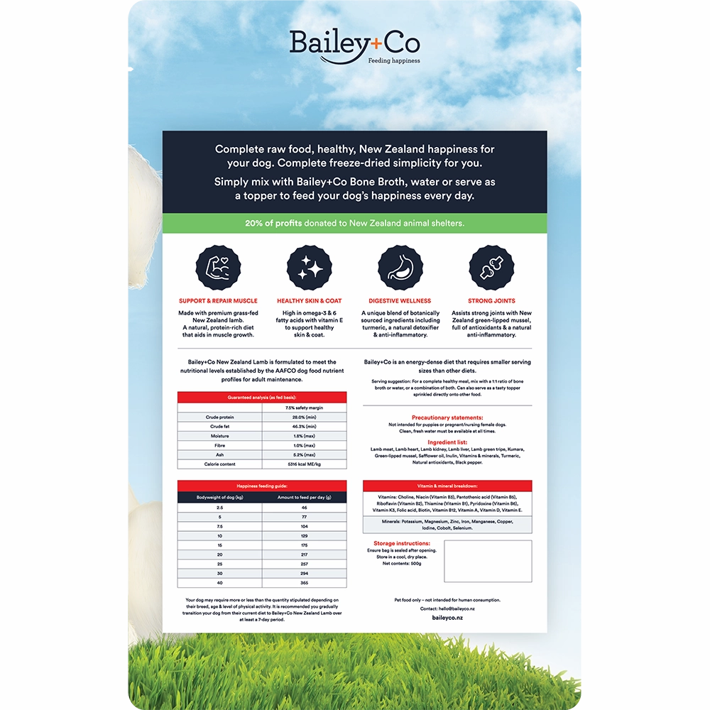 Bailey Co Dog Freeze-Dried Grass-Fed New Zealand Lamb 500g