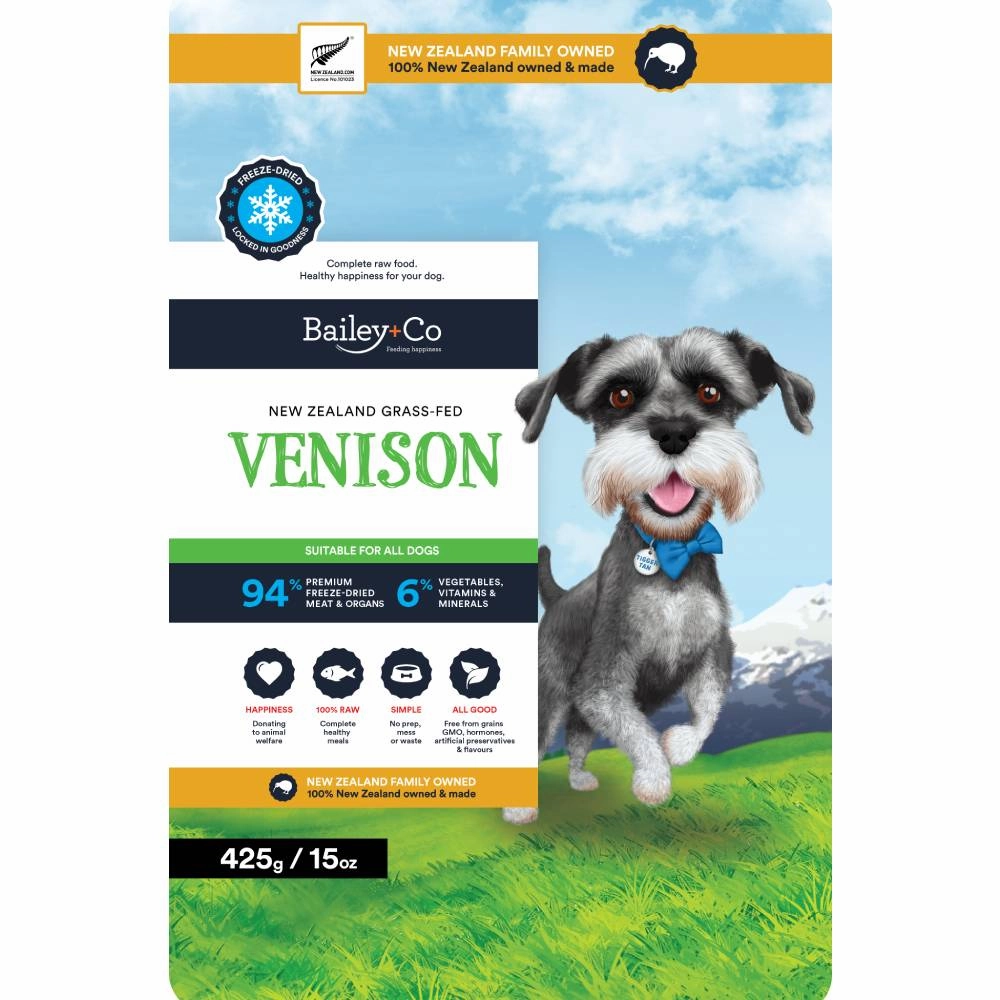 Bailey Co Dog Freeze-Dried Grass-Fed New Zealand Venison 425g