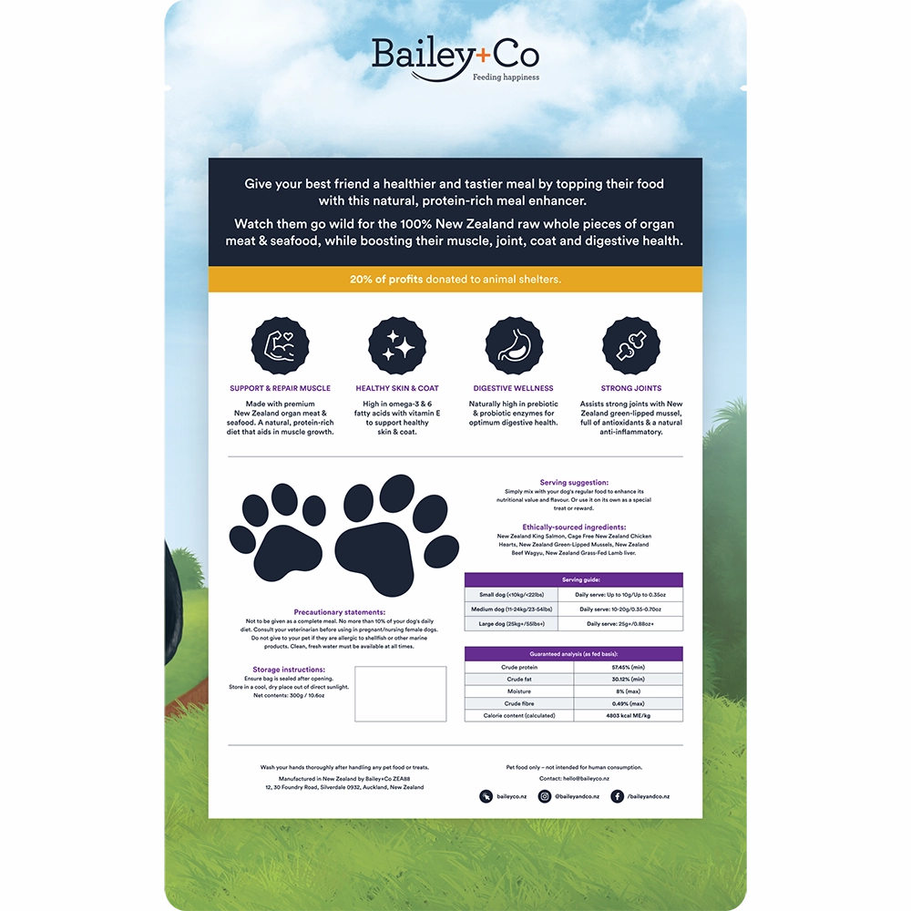 Bailey Co Dog Freeze-Dried Raw Meal Enhancer New Zealand Mixed Protein 300g