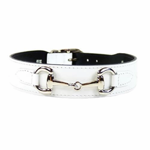 Belmont Collection Dog Collar White Patent/Nickel