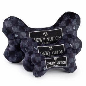 Black Checker Chewy Vuiton Bone Dog Toy