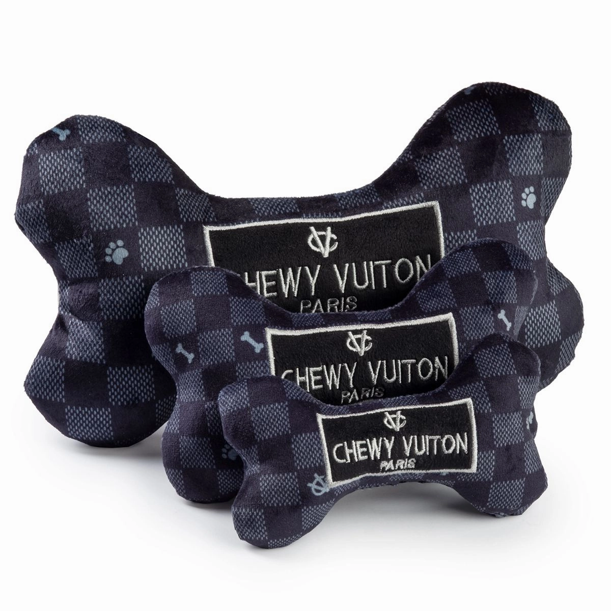 Black Checker Chewy Vuiton Bone Dog Toy