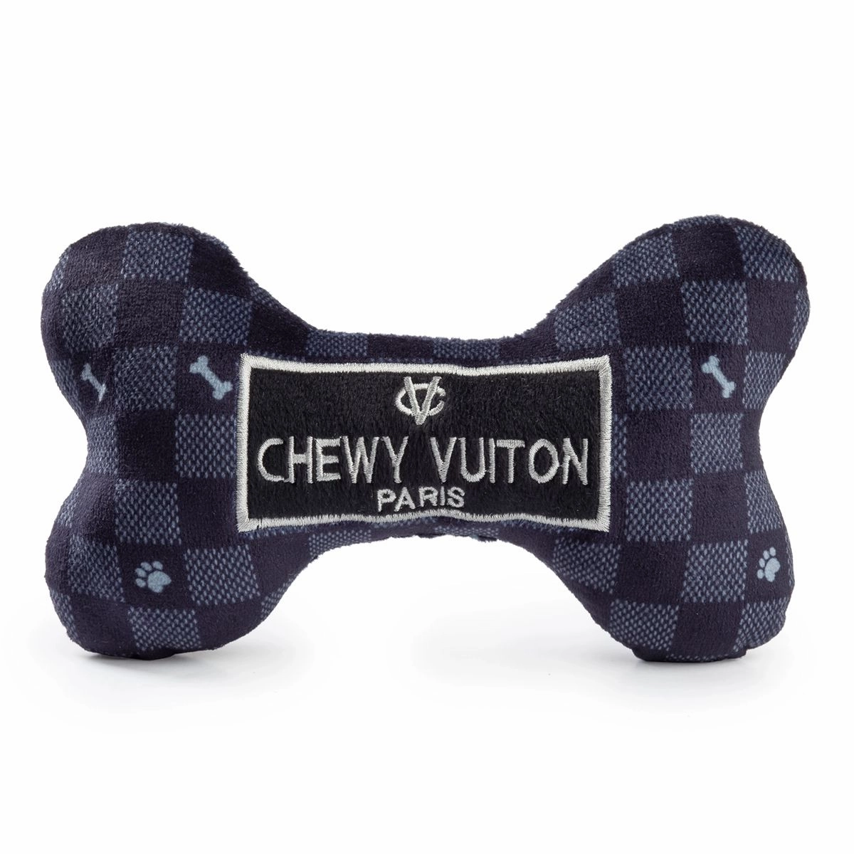 Black Checker Chewy Vuiton Bone Dog Toy
