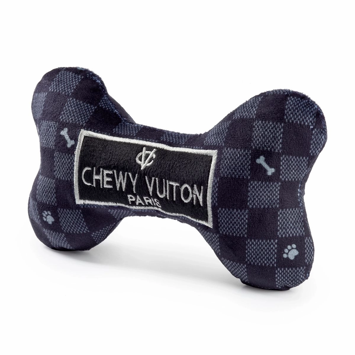Black Checker Chewy Vuiton Bone Dog Toy