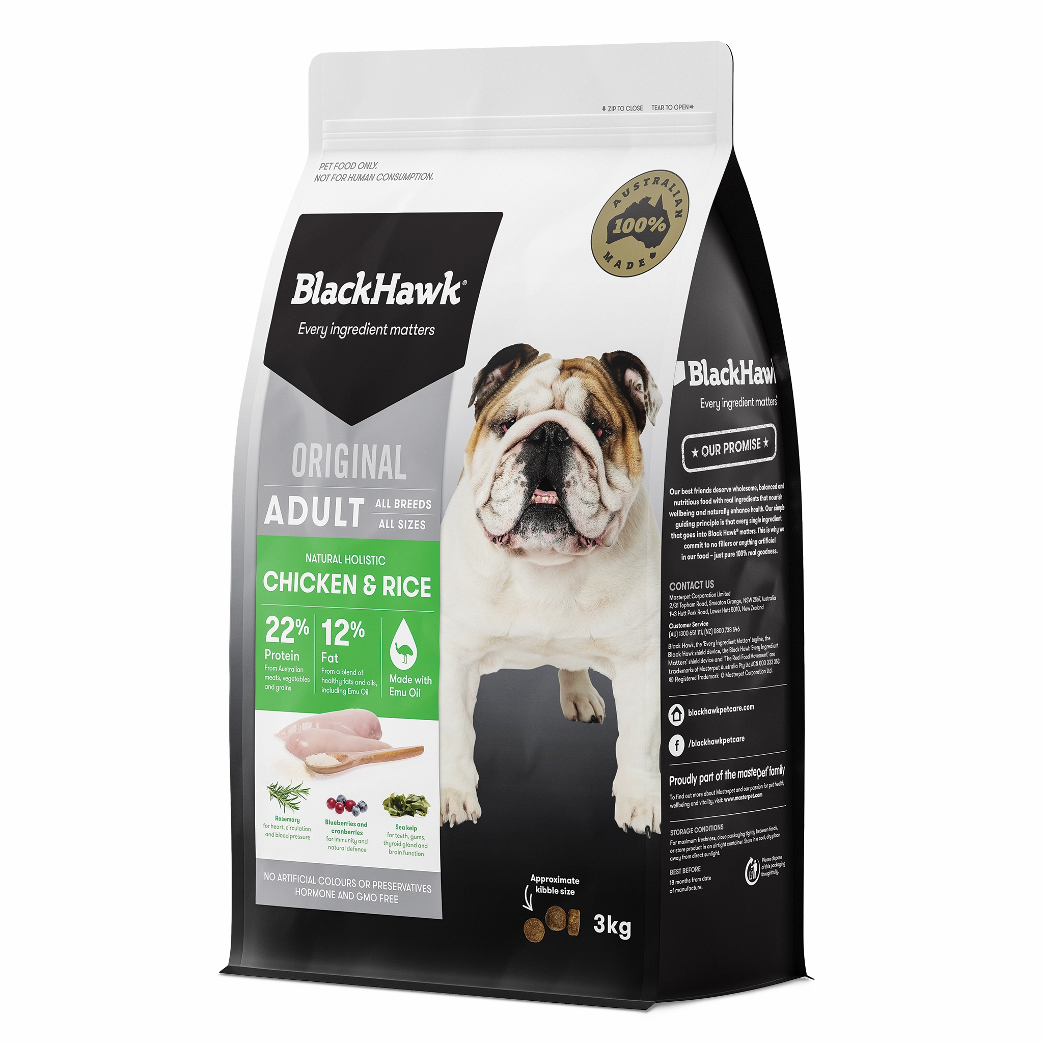 Black Hawk - Chicken & Rice Adult Dog Dry Food (3kg)
