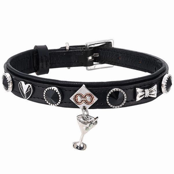 Black Tie Ready Charm Leather Dog Collar