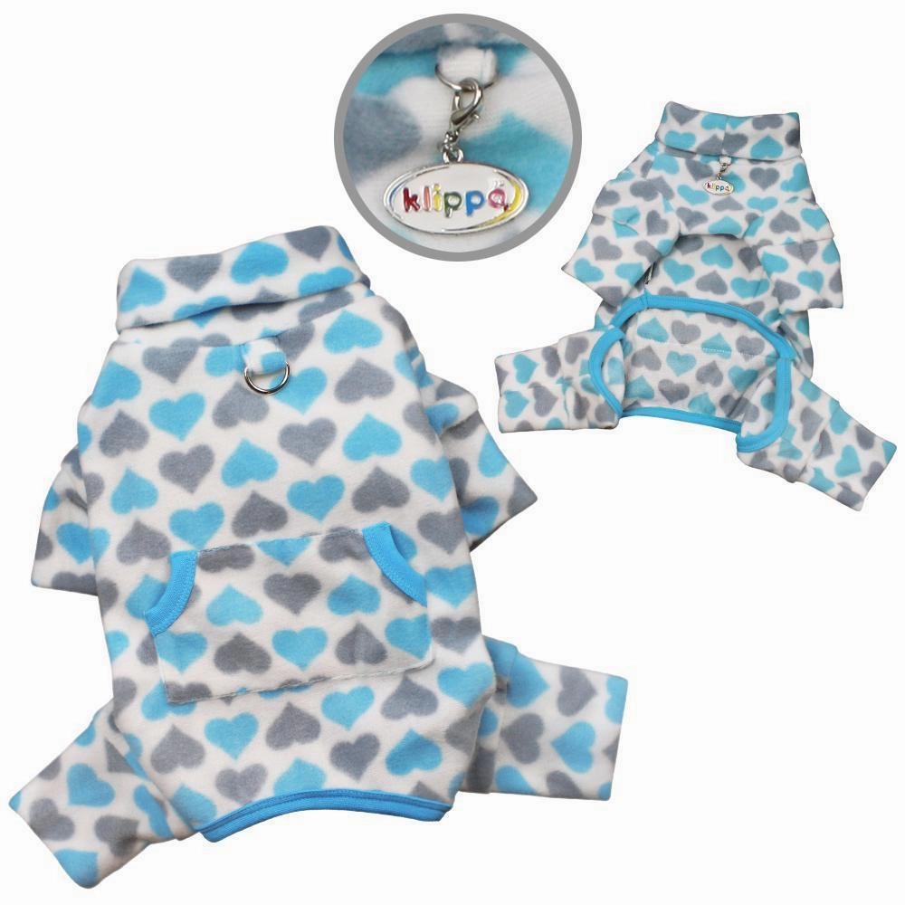Blue And Grey Hearts Fleece Turtleneck Dog Pajamas