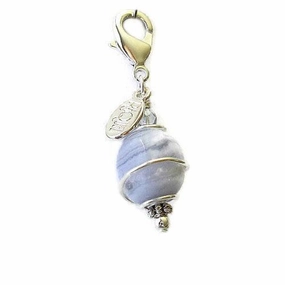 Blue Lace Agate Healing Dog Collar Charm Pawmulet