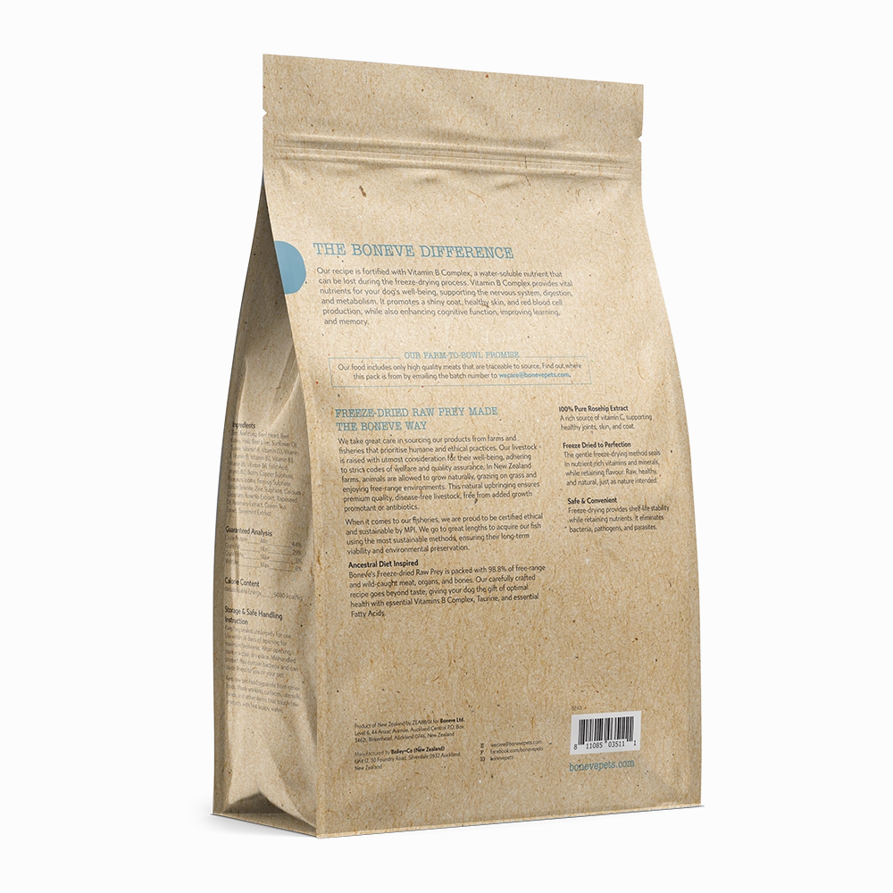 Boneve Dog Freeze-Dried Raw Prey Free-Range Grass-Fed Beef & Hoki 100g